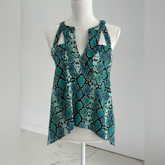 BCBG Maxazria Sleeveless Snake Print Blouse
Split Neck Size XS Green/ Black - Picture 2 of 6